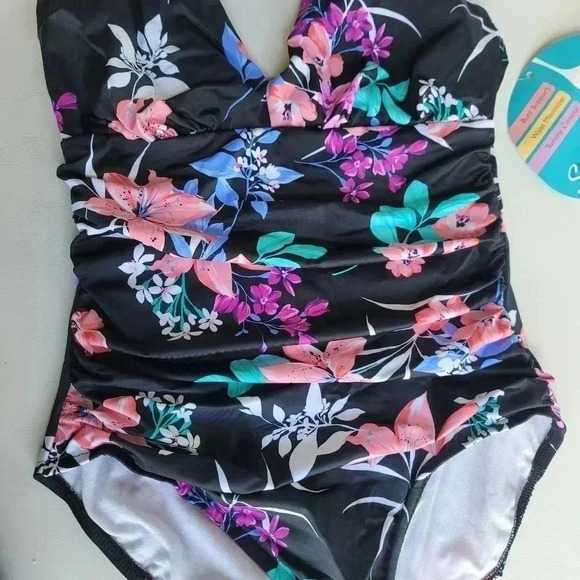 NWT Swim Solutions Mio Waist Minimize Swimsuit  Swim Solutions Black Pink Sz 14 - Picture 5 of 16